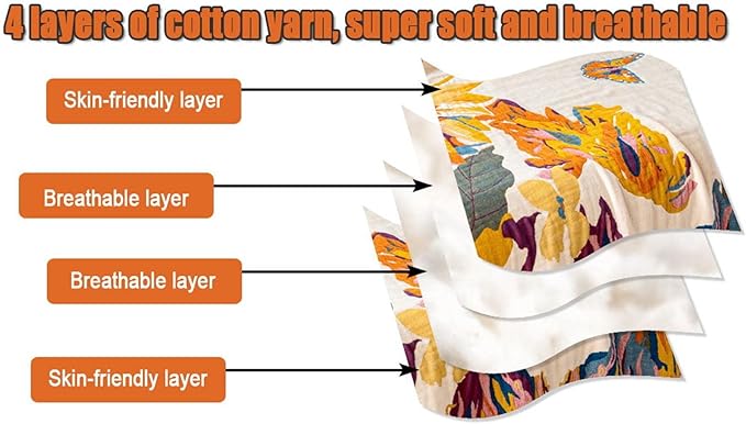 Boho Throw Blanket for Couch 100% Cotton Throw Floral Bed Blanket 80''x90'',Cotton Quilts Travel Knitted Muslin Blanket Home Decor Cozy Blankets for Women