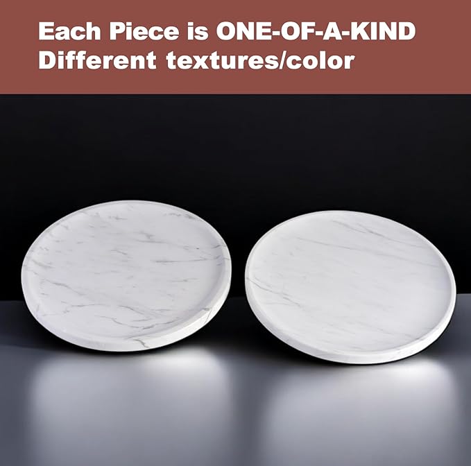 Natural Round Marble Tray - Luxury Decorative Serving Tray for Coffee Table, Bathroom Vanity, Dresser & Kitchen Countertop - Stone Organizer for Jewelry, Perfume, Candle, Home Decor(Volakas)