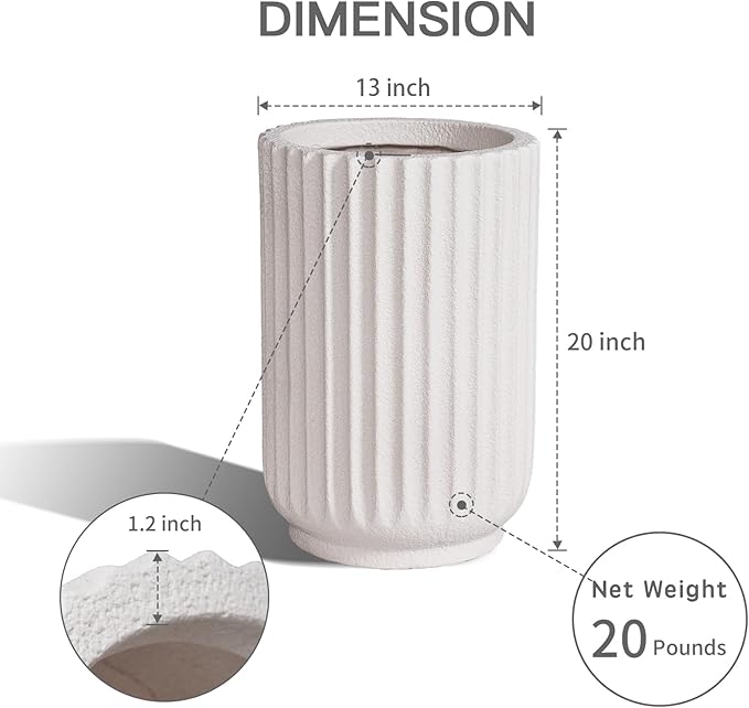 Classic Roman Column Style Planter | 20" Tall | Black & White Options | Ideal for Entrance & Living Room Corner | Durable Fiberglass Composite