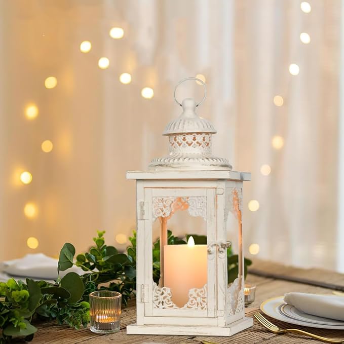 NEEDOMO Large Lanterns Decorative Indoor, 14'' Vintage Outdoor Lanterns with Clear Glass, Metal Candle Holder Lantern Rustic Farmhouse Shelf Decor for Indoor Outdoor Events Wedding and Party