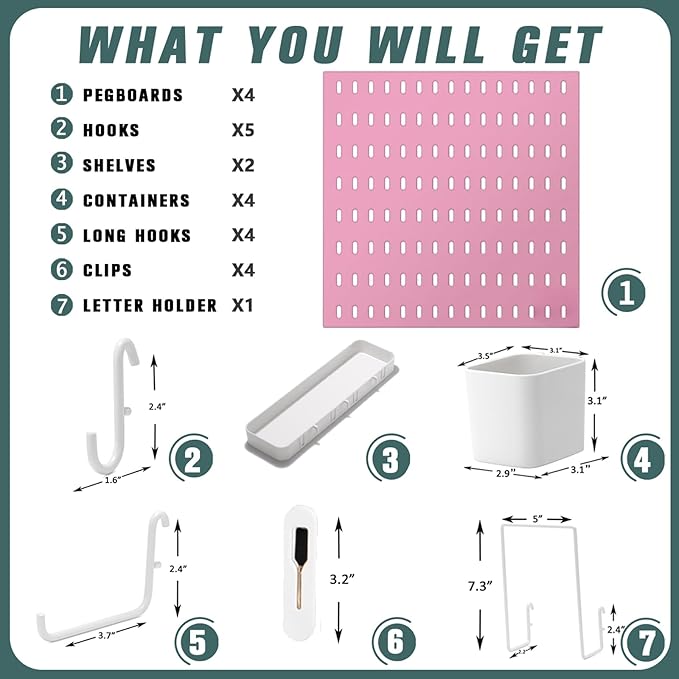 Pegboard Combination Kit, 25.2" x 25.2" Wall Mounted Storage Set with 4 Pegboards & 20 Accessories Hanging, Peg Boards Organizer