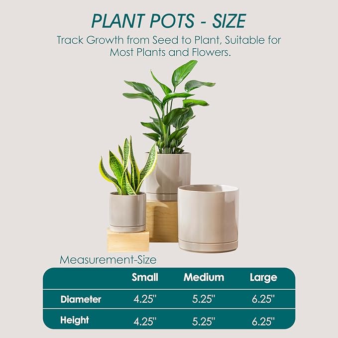 vancasso Ceramic Planters, Plant Pots for Indoor Plants, 6.25+8.25+10.25 Inch Ceramic Pots for Plants, Flower Pots with Drainage Holes (Gray, 6.25+8.25+10.25 Inch)