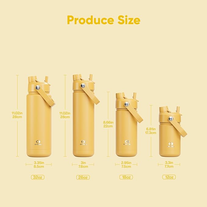 Insulated Water Bottle with Straw Stainless Steel Water Bottle, Leak-Proof, BPA-Free, Double Wall Vacuum Keeps Cold for 24 Hours for Sports, Travel, School (26 oz, Elfin Yellow)