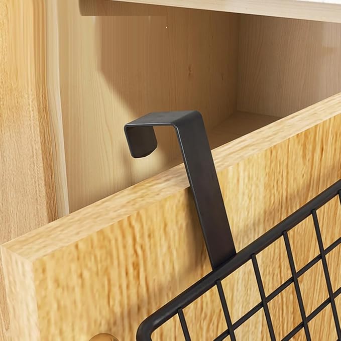 LeleCAT Over Cabinet Door Basket with hook Grid Storage Basket, Kitchen Storage Organizer,Over Cabinet Door Organizer,Hanging it behind a door or on a railing, Small, BLack,2 Pack