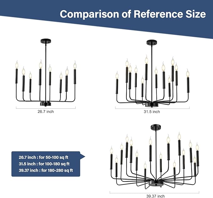Modern Black Farmhouse Chandeliers, 12-Light Industrial Metal Chandelier Lighting, Classic Candle Hanging Pendant Light Fixtures for Living Room, Dining Room, Kitchen, Bedroom, Entryway
