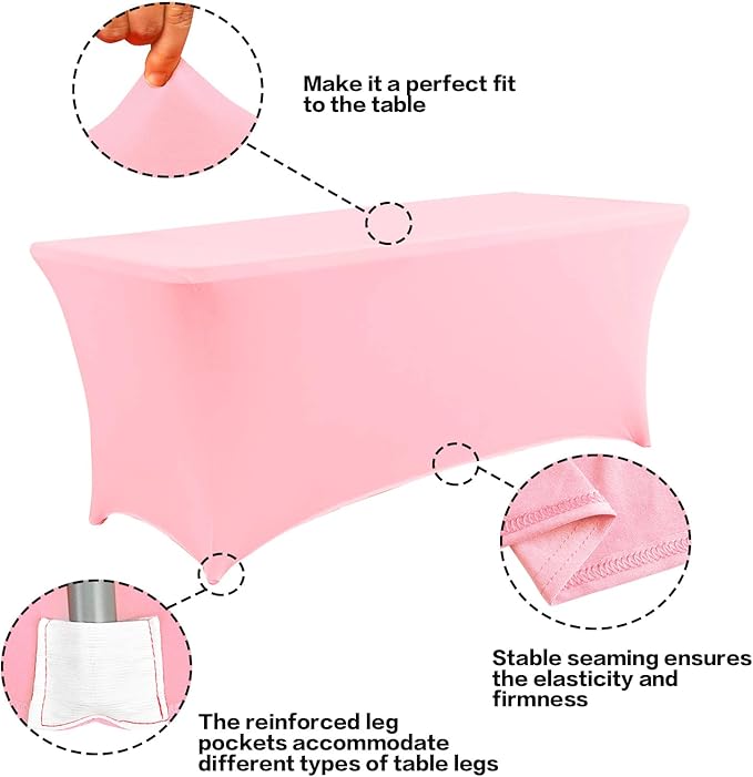 IVAPUPU 2 Pack 6FT Table Cloth for Rectangular Fitted Events Stretch Pink Table Covers Washable Spandex Tablecloth Protector for Party, Wedding, Cocktail, Banquet, Festival
