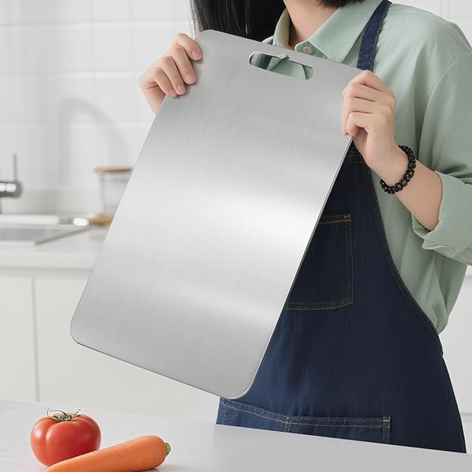 Titanium Cutting Board for Kitchen - 100% Pure Titanium Cutting Boards Non Toxic - 2025 New Upgrade Double Sided Metal Chopping Boards for Meat, Vegetables, Fruits, Dishwasher Safe (14 x 10 In)