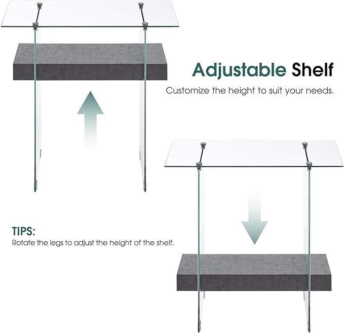 ivinta Narrow Glass Console Table with Storage, 31.5'' Modern Entryway Table with Storage Shelves for Living Room, Hallway, Foyer, Bedroom 5103 (Gray)