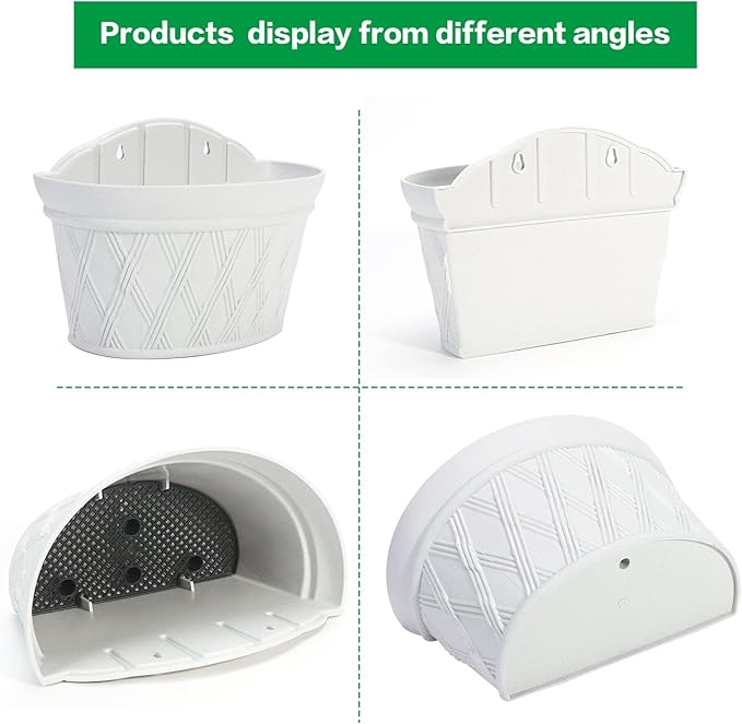Sungmor Wall Hanging Planters,11.5 Inch Hanging Flower Pots for Railing Fence - Indoor Outdoor Balcony Wall Hanging Basket, Plastic Plant Pot Container - Half Round & 3PC Pack & Grey White