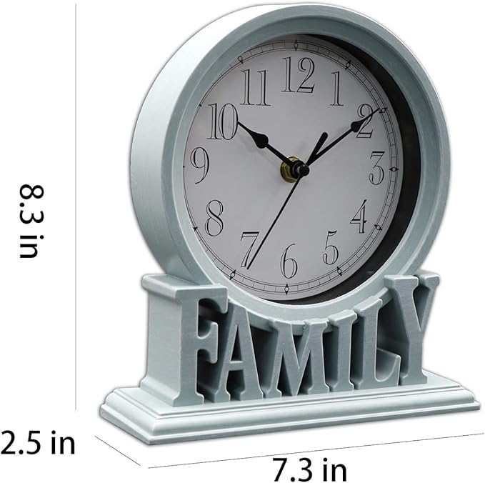 Clumsypets 6.5 Inches Table Clock, Vintage Non-Ticking Family Mantel Desk Clock Battery Operated with Quartz Movement HD Glass for Kids Bedroom Living Room Office (Cottage Blue)