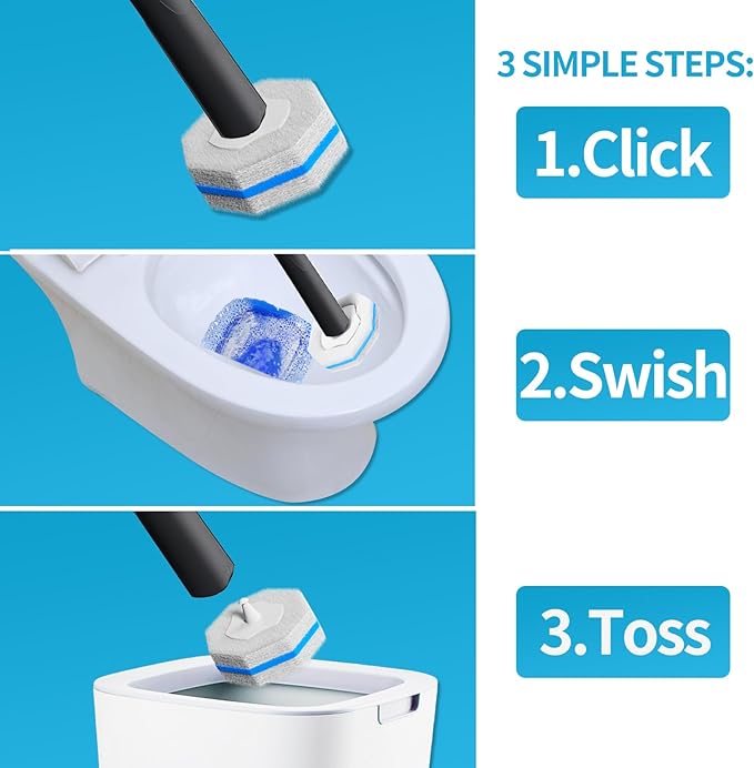 Disposable Toilet Brush with 50 Wand Cleaner Refills Pads,Wall Mounted Toilet Bowl Holder Set,Toilet Cleaning System Starter Kit,Bathroom Cleaning System for Sink Bathtub Wash Basin