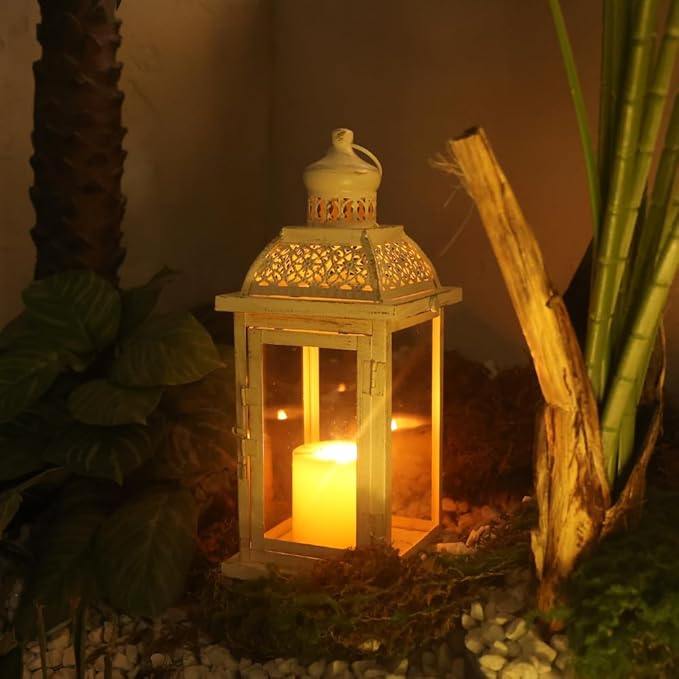 NEEDOMO 14.4" Lanterns Decorations Indoor, Hanging Candle Lantern Outdoor, Vintage Large Lantern Decor with Clear Glass, Metal Candle Holder for Home, Table, Patio, Rustic Farmhouse Wedding, Christmas