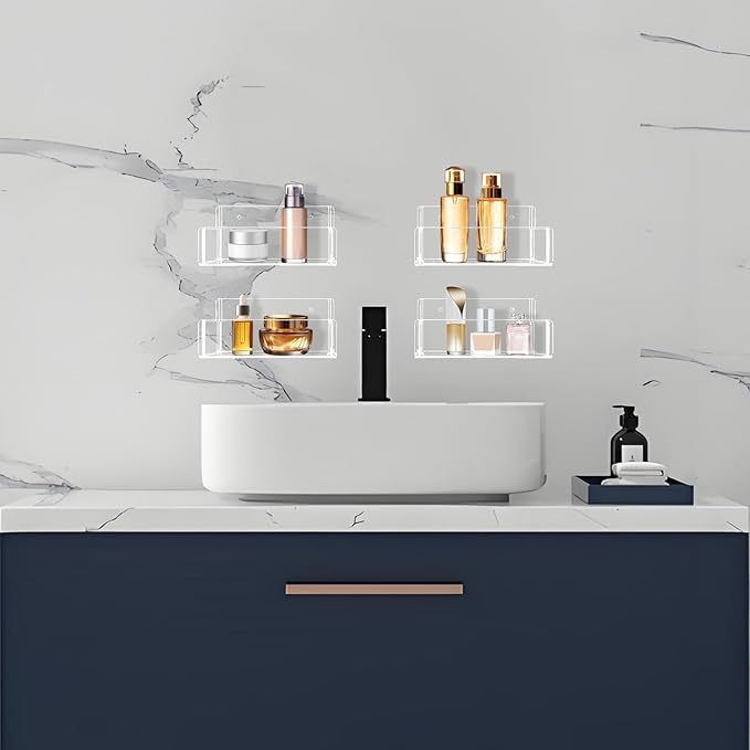 Acrylic Spice Rack Wall Mount-6 Inch, Clear Spice Shelf Storage Holder, 2 Pack Hanging Seasoning Rack Organizer for Cabinet Door, Cupboard or Wall Kitchen (Adhesive or Screw)