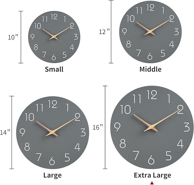 Mosewa Large Wall Clock 16 Inch Gray Modern Flatwood Silent Non Ticking Battery Operated Decorative for Bedroom Bathroom Living Room Kitchen Home Office Hotel