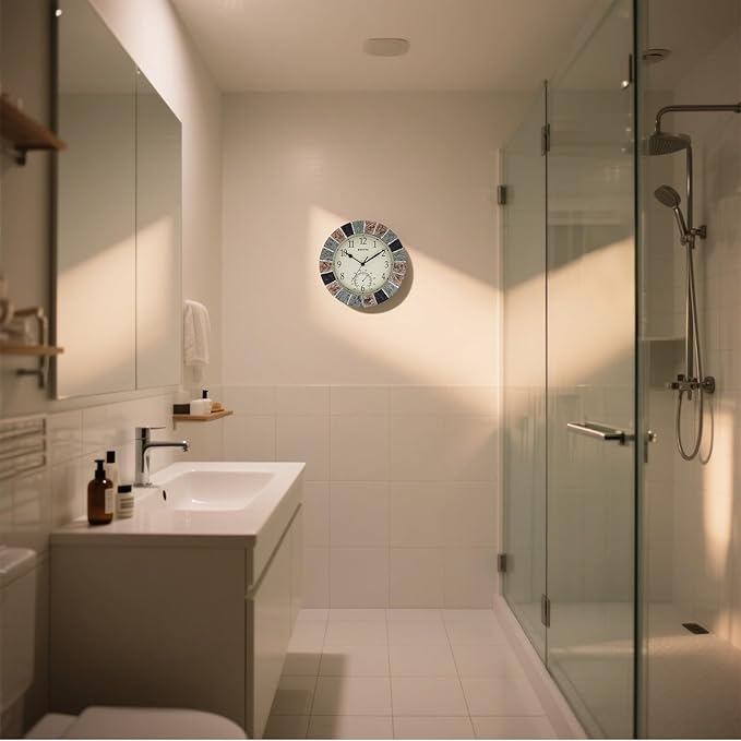 eYotto 10 Inch Small Indoor/Outdoor Waterproof Wall Clock with Thermometer Silent Non-Ticking Battery Operated Wall Clocks Weatherproof for Patio, Pool, Garden, Lanai, Fence, Porch, Deck, Bathroom