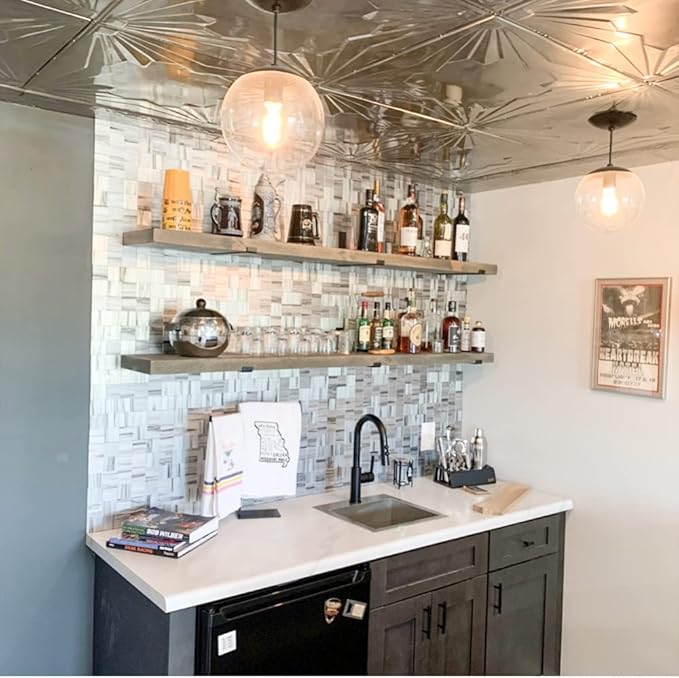 Rustic Shelves with J-Brackets Set of 2, Industrial Shelf, Kitchen Shelves, Solid Wood, Decorative Wall Storage, Heavy Duty, URBANDI (Grey, 36Wx12D)