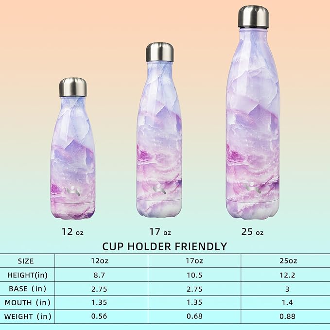 Insulated Water Bottles,17 oz Double Wall Stainless Steel Vacumm Metal Flask for Sports Travel,Marble Dawn