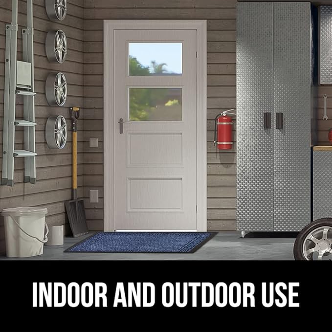 GORILLA GRIP 100% Waterproof All-Season WeatherMax Doormat 35x23, US Designed Natural Rubber, Stain and Fade Resistant, Low Profile Indoor Outdoor Door Mats, Easy Clean Patio Mat, Navy Greek Keys