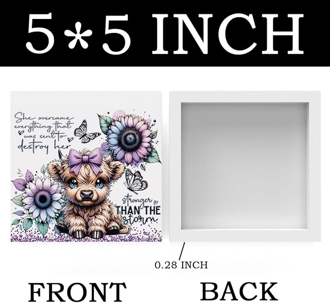 Cute Highland Cow Baby Decor, Highland Cow Sunflower Decor, Highland Cow Gifts for women, Highland Cow Nursery Decor, Wooden Box Decor Sign for Home Farmhouse Office Living Room Table Shelf