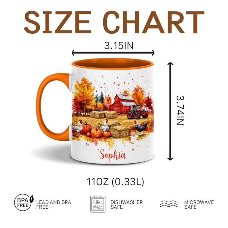Personalized Fall Farm Coffee Mugs - Farm Lover Mugs Gift for Women Men - Fall Autumn Decor Gifts For Home Farmhouse Thanksgiving - Happy Fall Y'all Mug - 11oz Printed Ceramic Mug