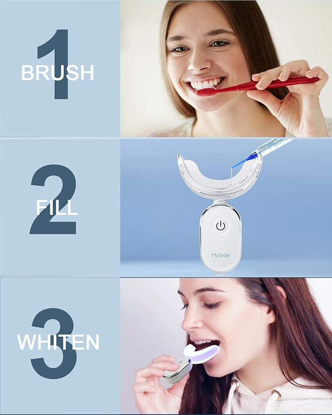 MySmile Teeth Whitening Accelerator Light, 28 LED Blue Light, Each 10 Minutes, USB Charger, Mouth Trays, 1 Pcs LED Light & 4ml Gel