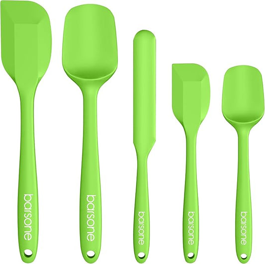 Barsone 5-Piece Silicone Spatula Set( Heat Resistant 446°F Food Grade BPA Free, Nonstick Cookware Safe Dishwasher Safe Kitchen Tools for Baking, Cooking, Stirring, Green)