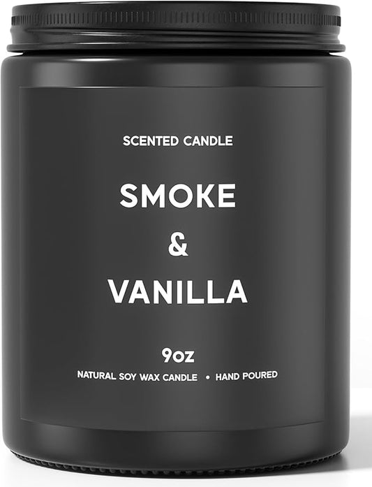 Smoke & Vanilla Candle, 9oz Scented Candle for Men, Scented Candles for Home, Gifts for Men, Personalized Blessing Minimalist Men's Gifts