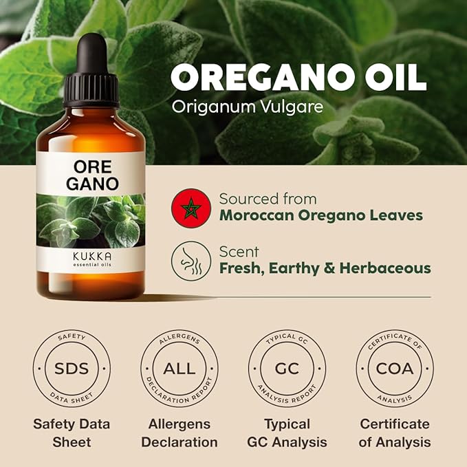 Kukka Oregano Essential Oil for Skin - 4 Fl Oz - 100% Pure Natural, Earthy & Herbaceous Scent, Perfect for Mother's Day Gifts, Diffuser, Nails, Candle & Soap Making DIY