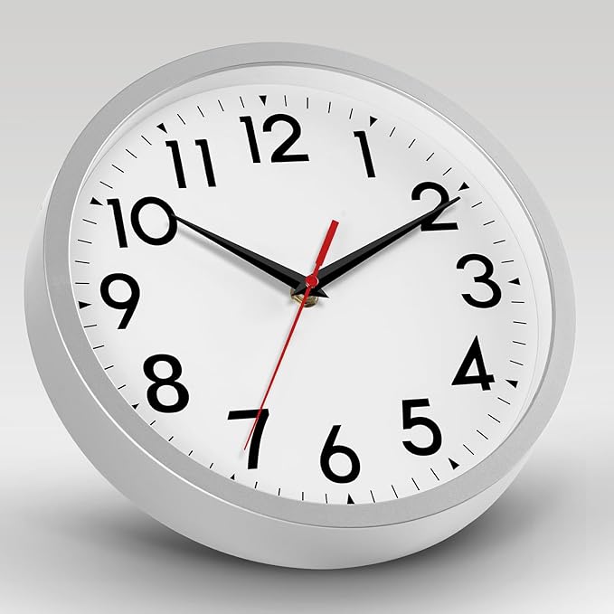 14 Inch Wall Clock Large Battery Operated Big Silent Non Ticking Analog Decorative for Living Room Office Kitchen Outdoor Classroom Bedroom Bathroom School Home(Silver)