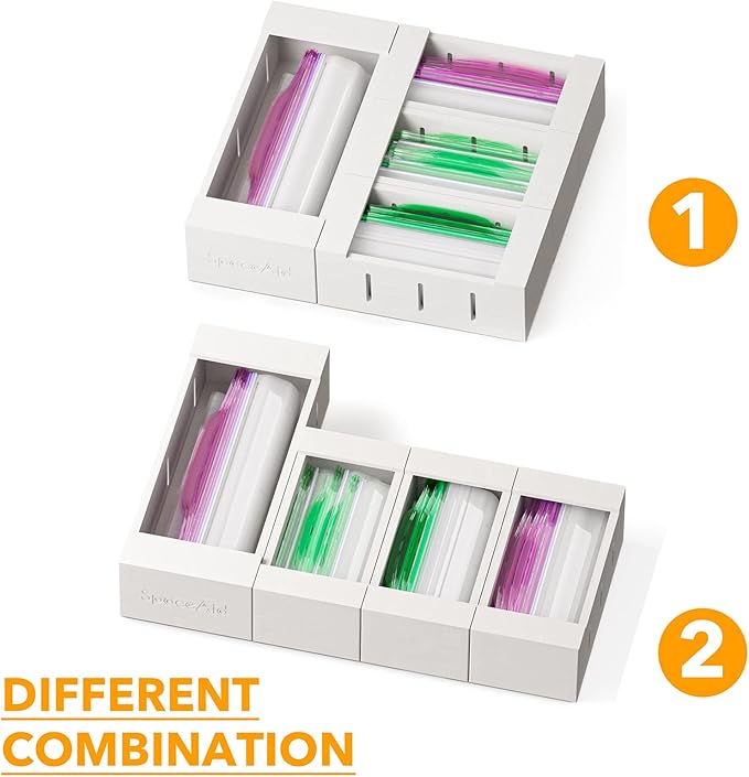 SpaceAid Bag Storage Organizer for Kitchen Drawer, Bamboo Organizer, Compatible with Gallon, Quart, Sandwich and Snack Variety Size Bag (4 Pack), White