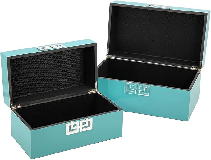 Galt International Large & Small Decorative Storage Box w/Hinged Lid - Classic Design Wood Decor Boxes with Geometric Opening Clasp - Storage for Bedroom and Home - Set of 2 (Blue)