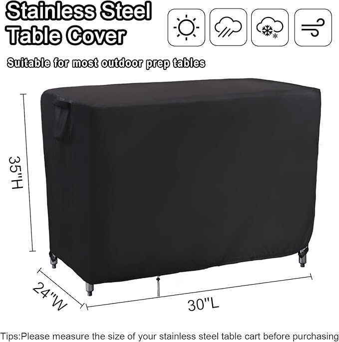 Kingling Prep Table Cover for 30 inch Keter Unity Table, Waterproof Outdoor Stainless Steel Table Cover Protection for Patio Metal Grill Work Table/Cart - 30''L x 24''W x 35''H