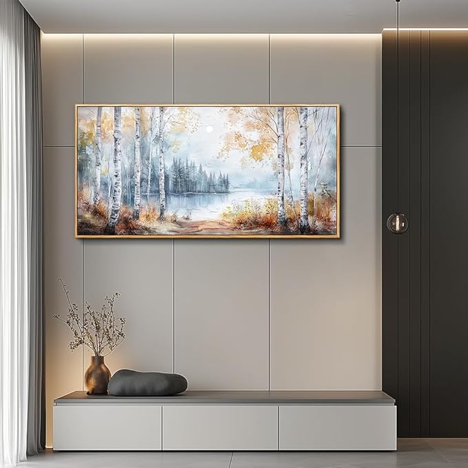 PHAOHUAXM Canvas Wall Art For Living Room Wall Decoration For Bedroom Office Decoration Trees Forest Landscape Painting Lake view Mural Modern Aesthetic Room Home Decor Artwork Wood Framed 20x40 In