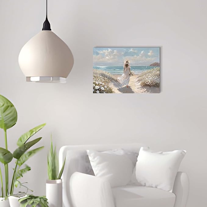 cozy country Beach Wall Art 16"x11" - Coastal Pictures Ocean Canvas Decor - Nautical Artwork Seascape Painting for Bathroom, Bedroom, Sea House