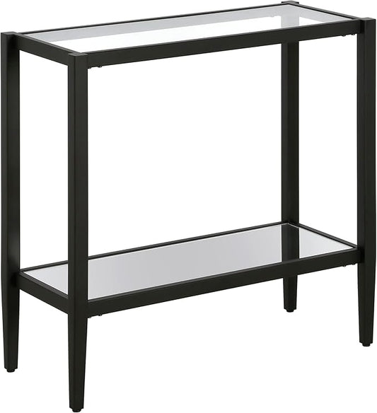 Henn&Hart 24" Wide Rectangular Side Table with Glass Shelf in Blackened Bronze, Table for Living Room, Bedroom