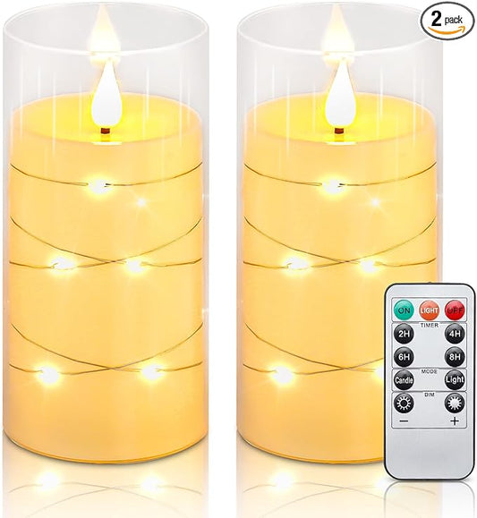 Aignis Flickering Flameless Candles Battery Operated Candles LED Candles with Remote Timer for Home/Wedding/Birthday/Holiday Decor ,Ivory White 3D Flame Set of 2 (D3 xH6 6")