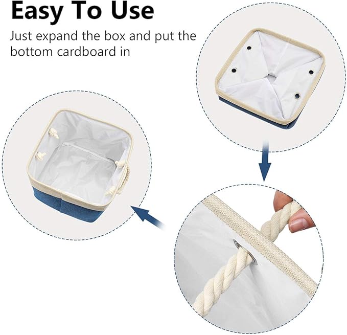 i BKGOO 3Pack Large Foldable Storage Bins,Collapsible Sturdy Cationic Fabric Organizing Storage Basket Cube with Cotton Handles for Home Office Shelf Clothes Toys Khaki-Blue 13×13×13 inch