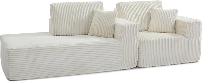 HYJT-H&K Modular Sectional Sofa Cloud Sectional Couch, 107" Comfy Fluffy L Shaped White Couches for Living Room, Deep Seat Memory Foam Plush Corduroy Boneless Couch Sectionals Left Facing Chaise Sofa