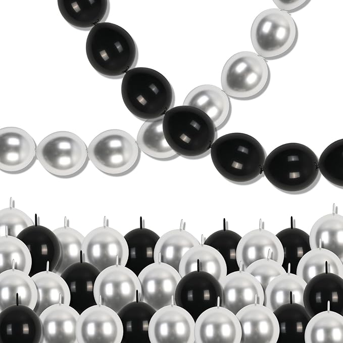 Black and Silver Linking Balloons, 100PCS 6 Inch Small Metal Silver Link Balloons for Making Balloon Wall Heart Arch, Quick Linked Balloon for Wedding Birthday Baby Shower Graduation Party Decorations