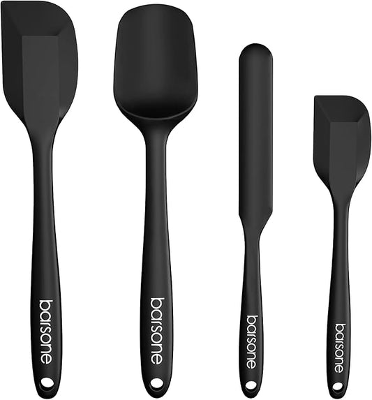 Barsone 4-Piece Silicone Spatula Set( Heat Resistant 446°F Food Grade BPA Free, Nonstick Cookware Safe Dishwasher Safe Kitchen Tools for Baking, Cooking, Stirring, Black)