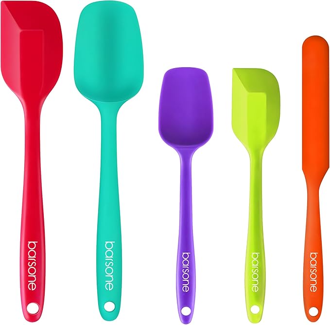 Barsone 5-Piece Silicone Spatula Set( Heat Resistant 446°F Food Grade BPA Free, Nonstick Cookware Safe Dishwasher Safe Kitchen Tools for Baking, Cooking, Stirring, Multicolor)