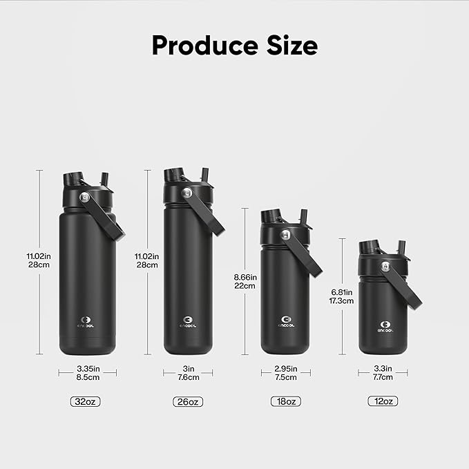 Insulated Water Bottle with Straw Stainless Steel Water Bottle, Leak-Proof, BPA-Free, Double Wall Vacuum Keeps Cold for 24 Hours for Sports, Travel, School (26 oz, Black Night)