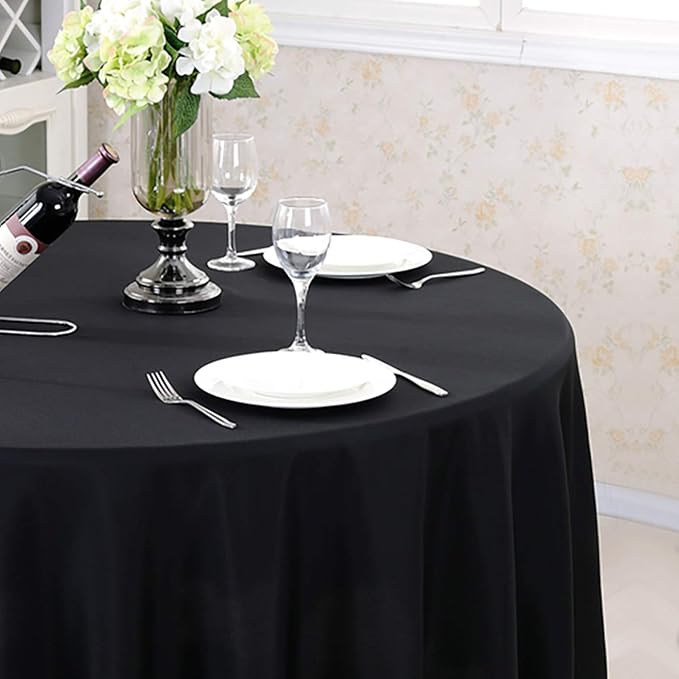 Surmente Black Tablecloth for Round Tables, 70-inch Round Table Cloths for Weddings, Banquets, or Restaurants