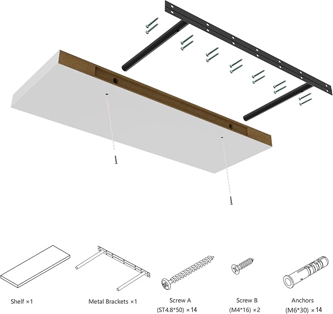 Large Floating Shelves for Wall Set of 1 Wooden Wall Shelves 36 in x 12.75 in x 2 in Room Decor Long Shelf with Invisible Wall Mount Bracket for Bedroom Kitchen Living Room White