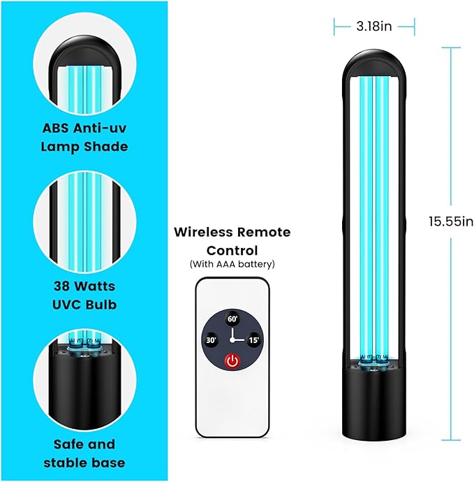UV Light Sanitizer, Ultraviolet Lamp with Remote Control for Bed Bugs and Dust Mites, Home Disinfection Device UV Lamp for Home, Room & Kitchen, Ultraviolet Light with 3 Speed Timings