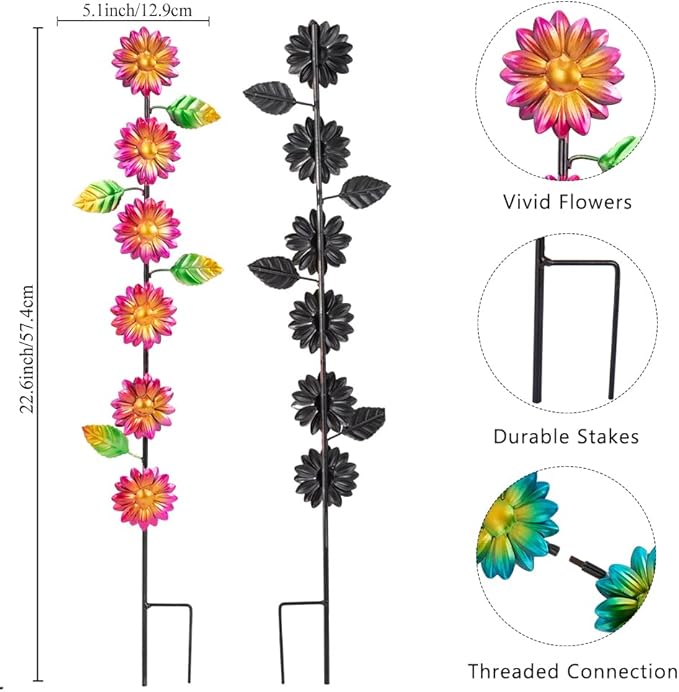 3Pack Flowers Decorative Garden Stakes,Spring Outdoor Metal Flowers Decorations,Metal Yard Art for Outside Patio Porch Decor(22.6 * 5.1IN)
