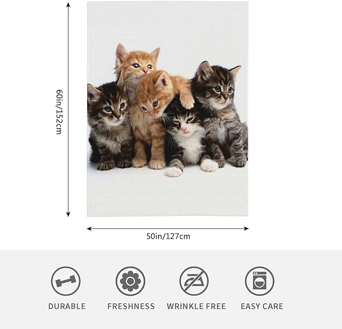 HGOD DESIGNS Cats Throw Blanket Ultra Soft Warm All Season Kittens Family Cats Decorative Fleece Blankets for Bed Chair Car Sofa Couch Bedroom 50"X60"