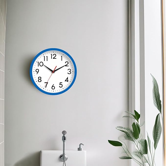 Wall Clock Small Analog 8 Inch Silent Non Ticking Battery Operated Modern Simple Decorative for Kitchen Office Bedroom Bathroom Living Room(Blue)
