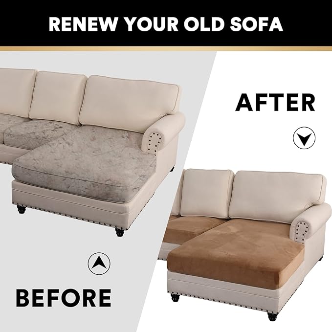 PrinceDeco Sectional Couch Covers 3 Pieces Velvet Sofa Covers L Shape Soft Couch Covers for Sectional Sofa Corner Sofa Cover Couch Cover for Dogs Washable (2 Seater + 1 Chaise,Camel)