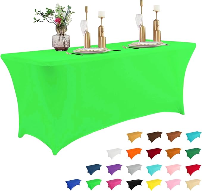 IVAPUPU 6FT Table Cloth for Rectangular Fitted Events Stretch Green Table Covers Washable Cover Spandex Tablecloth Protector for Party, Wedding, Cocktail, Banquet, Festival